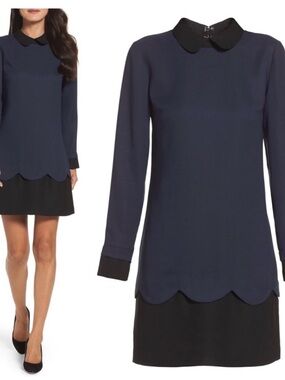 CeCe Navy Long Sleeve Dress with Black Peter Pan Collar
